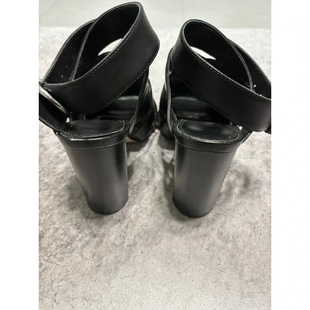 Michael Kors Womens Black Leather Strappy Block Heel Sandals Caged Ankle 6M